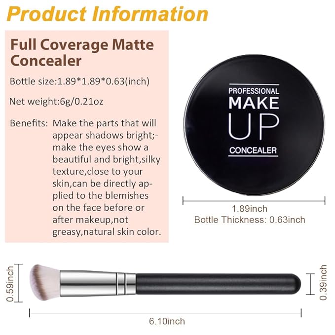 Kaely Pot Concealer Full Coverage Set,under Eye Brightener Concealer for Conceals Dark Circles,Waterproof Foundation Face Makeup Brush Kit,Color Correcting Concealer,Eye Ring corrector de ojeras 02