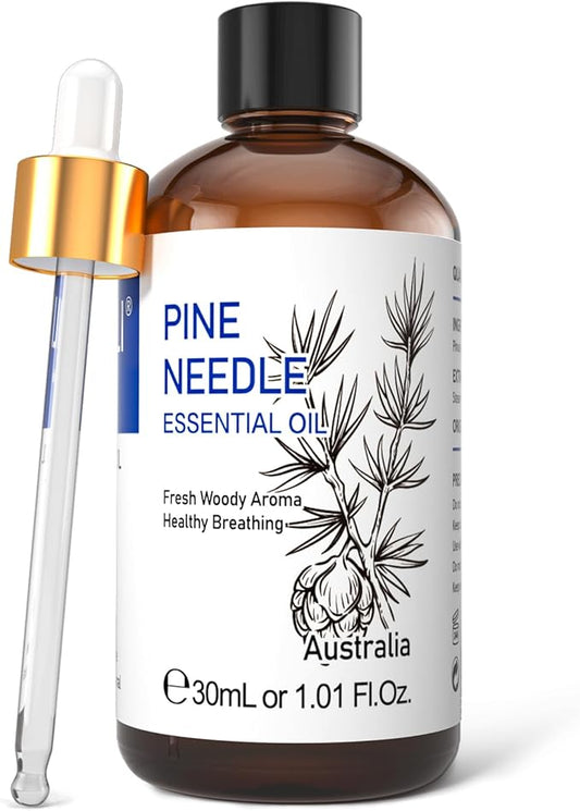 HIQILI Pine Needle Essential Oil, Strong Fresh Woody Fragrance for Better Breath Used with Aromatherapy Diffuser, Soap Candle Making Scent, DIY Perfume, Beard Shave and Cleaning Spray - 30ml