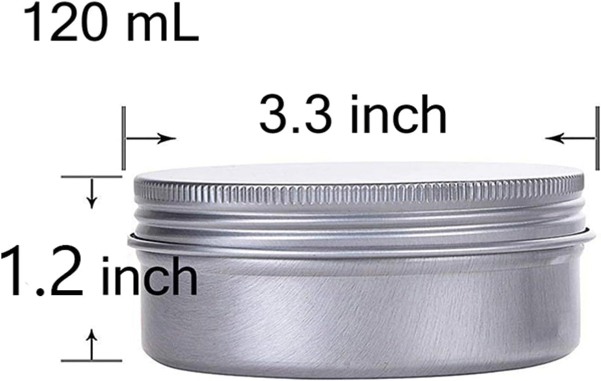4 Ounce Aluminum Tin Jar Refillable Containers 120 ml Aluminum Screw Lid Round Tin Container Bottle for Cosmetic,Lip Balm, Cream, 24 Pack