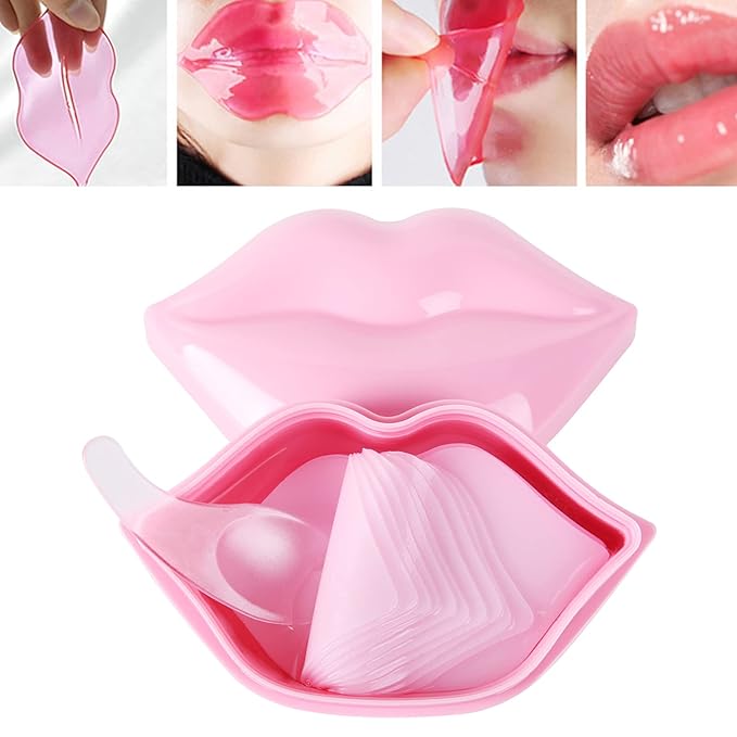 20pcs Pink Lip Masks Sheet,Moisturizing Crystal Collagen Gel Anti-Aging Lip Patches,Reduces Lip Lines Plump Dry Lips Lip Care with Box