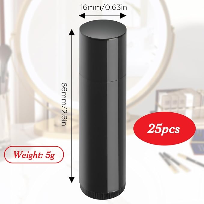 25PCS 3/16 Oz (5.5 ml) Twist up Lip Balm Tubes,Empty Lip balm containers, Echapstick tubes empty, Refillable Lip Balm Bottles, for DIY Homemade Lipsticks,Chapsticks,Homemade Solid Perfume, Black