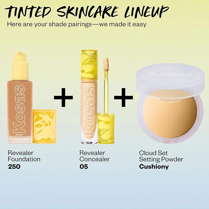 Kosas Revealer Skin-Improving Foundation with SPF 25 Protection - Hydrate, Brighten, Soothe, Plump, Protect Skin - Smoothing Texture, Natural Finish and Clean Formula - Medium Tan Warm 250