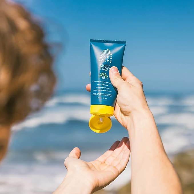 Oars + Alps Sunscreen Body Lotion for Everday Use, SPF 35 Body & Face Sunscreen Lotion, Infused with Aloe Leaf & Vitamin E, No White Residue, Water & Sweat Resistant, All Skin Types, Lightweight, 6oz