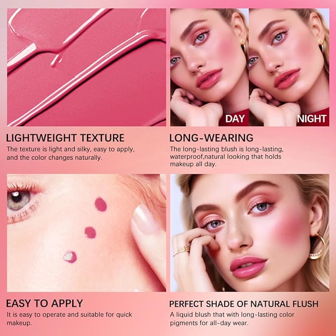 Liquid Blush for Cheeks Makeup Face Blush, Weightless Cream Formula, Smudge Proof Long-Wearing Pigmented Blush, Natural Look Makeup Face Blushes, Shimmer Finish, Dainty - 07# Juicy peach