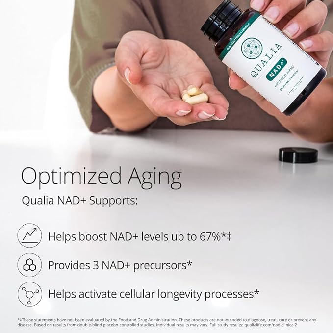 Qualia NAD Supplement — Clinically Proven to Boost NAD+ up to 67%. Optimized Aging, Energy, Focus. Elite NAD+ Ingredients: Nicotinamide Riboside (NIAGEN,) Niacin, Niacinamide (2 Month Supply)
