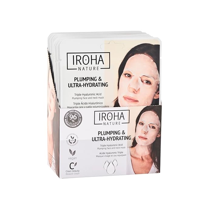IROHA NATURE Replumping & Anti-Aging Tissue Face Mask (Pack of 15) | With Triple Hyaluronic Acid | Deep Hydration & Anti-Aging Effect | Softer, Calmer Skin | 100% Vegan