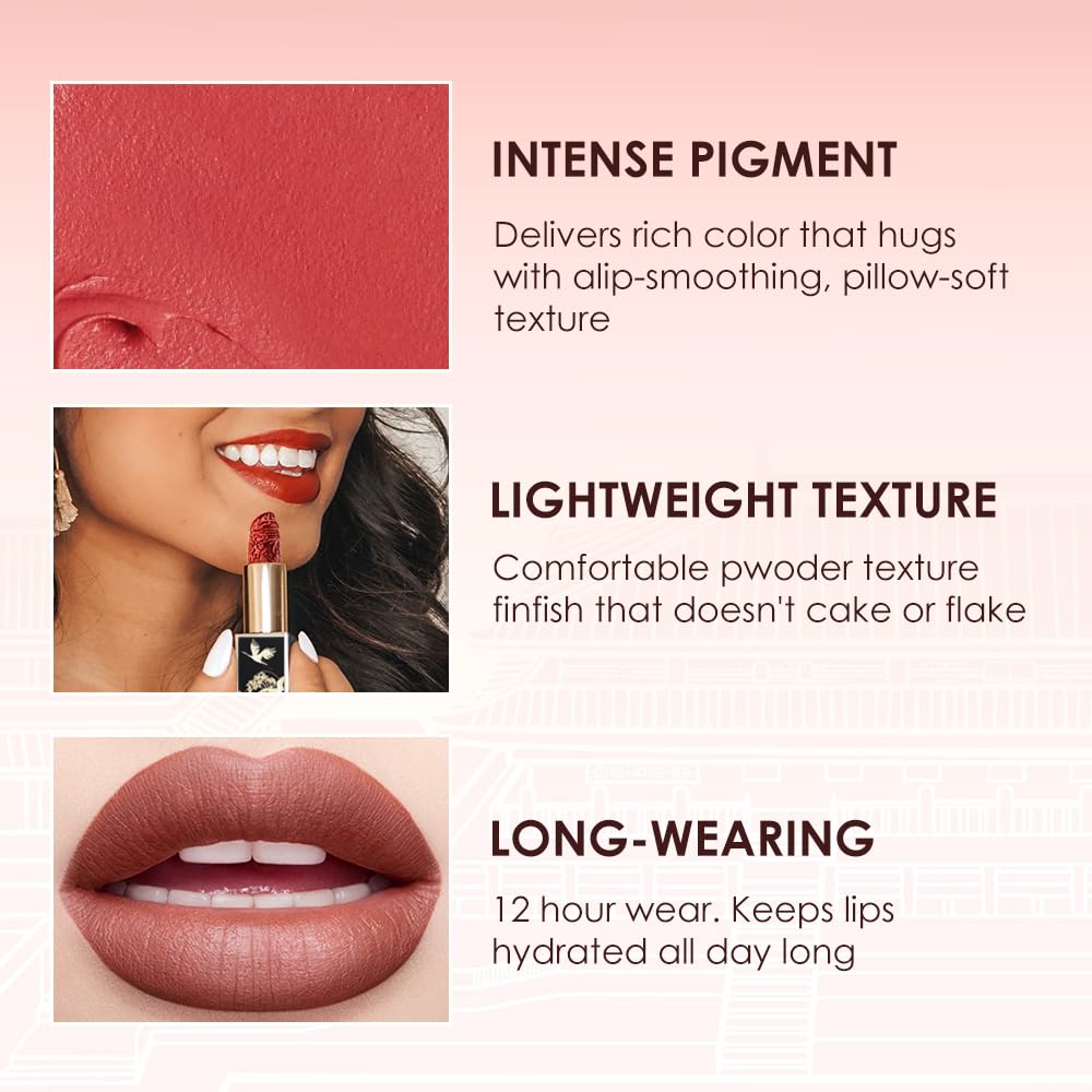 Catkin Moist Lipstick Hydrating High Impact Color Infused with Vitamin E and Avocado Oil Smooth Soft Texture Long Lasting Red Glow Finish 2pcs 06