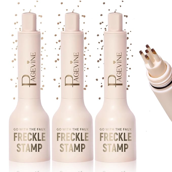 3pcs Faux Freckle Stamp Pen, Liquid Fake Freckles Stain Tattoo Marker Waterproof Long Lasting for Natural Sunkissed Makeup for Women Girl -3 Colors Brown