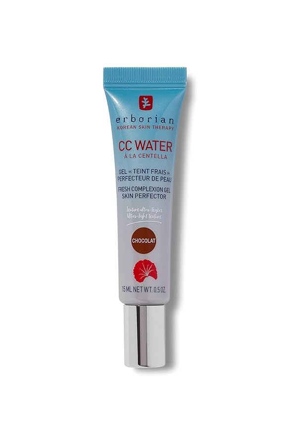 Erborian CC Water with Hyaluronic Acid, Chocolate - Ultra-Light Aqua Gel Color Corrector with Centella Asiatica & Hyaluronic Acid - Plump, Softer & Hydrated Skin - Korean Skincare Perfector - 0.5 Oz