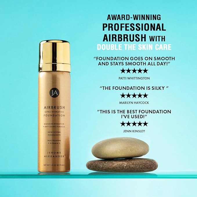 Jerome Alexander Airbrush Foundation Ultra Hydrating, Spray Foundation Makeup with 2x the Active Ingredients, Ultra-Light, Buildable, Full Coverage Formula (Light Medium)