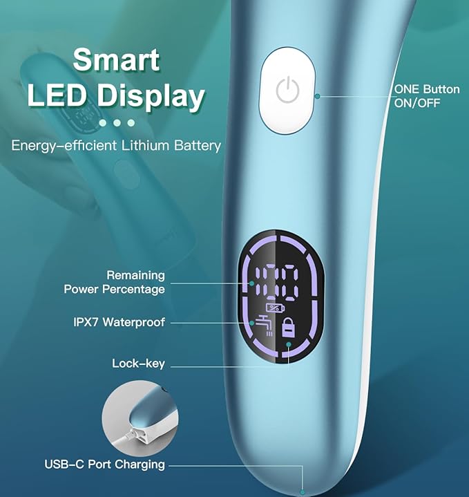 Hatteker Women's Electric Shaver Bikini Trimmer Hair Trimmer for Women Electric Razor for Legs Bikini Underarm Public Hairs Led Display IPX7 Waterproof Gift for Women (Blue)