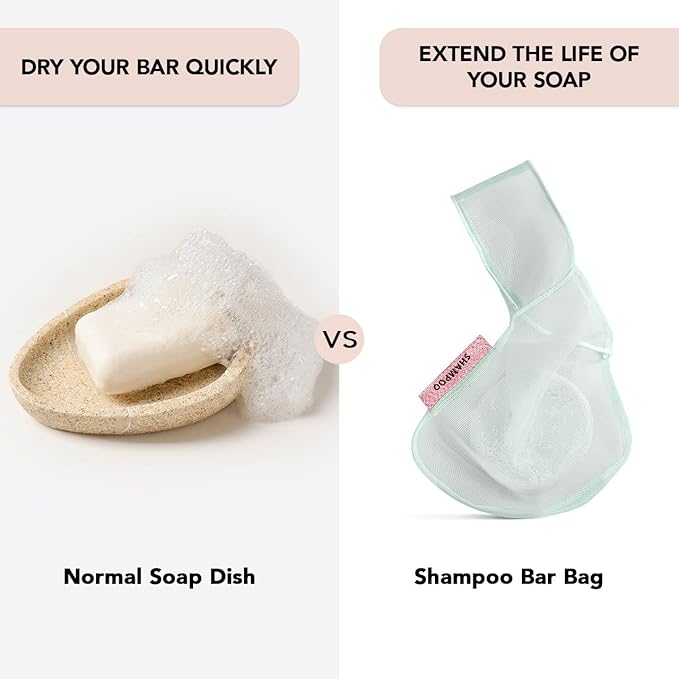 Kitsch Bar Soap Saver Bag - Soap Dish and Soap Holder for Shampoo Bar, Conditioner & Body Wash – Recycled Mesh Beauty Bar Soap Pouch, Eco-Friendly, Patented Bag - Mint