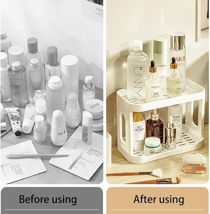 2PCS Kitchen Spice Rack or Bathroom Countertop Organizer, 2-Tier Desk Organizers，Mail Holder for Office Desk Organization, Gift for Teachers, Classmates, and Friends,White