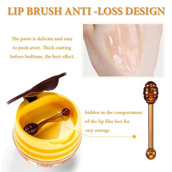 Honey Lip Balm Pot Lip Mask, Hydrating Propolis Lip Sleeping Mask, Prevent Dry&Cracked, Lip Repair Nourishes the Lip Skin (2pcs honey & 2pcs strawberry)