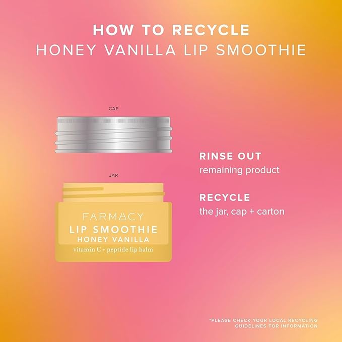 Farmacy Peptide Lip Balm - Lip Smoothie Hydrating Lip Balm with Vitamin C to Visibly Plump + Smooth Lip Lines - Nourishing Lip Treatment with a High-Gloss Finish - Honey Vanilla (10g)