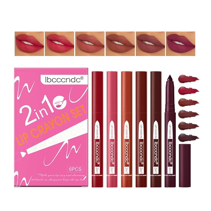 ibcccndc 6PCS Lip Liner and Lipstick Set - High Pigmented Creamy Matte Lip Liner Pencil Set for Girls and Women, Lip Makeup Gift Sets - Waterproof Formula (B)