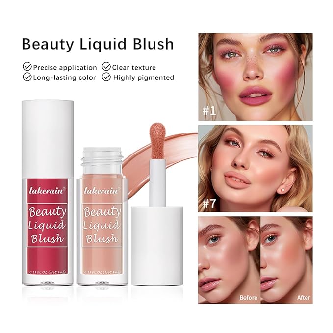 Liquid Blush for Cheeks Makeup Face Blush, Weightless Cream Formula, Smudge Proof Long-Wearing Pigmented Blush, Natural Look Makeup Face Blushes, Shimmer Finish, Dainty - 07# Juicy peach