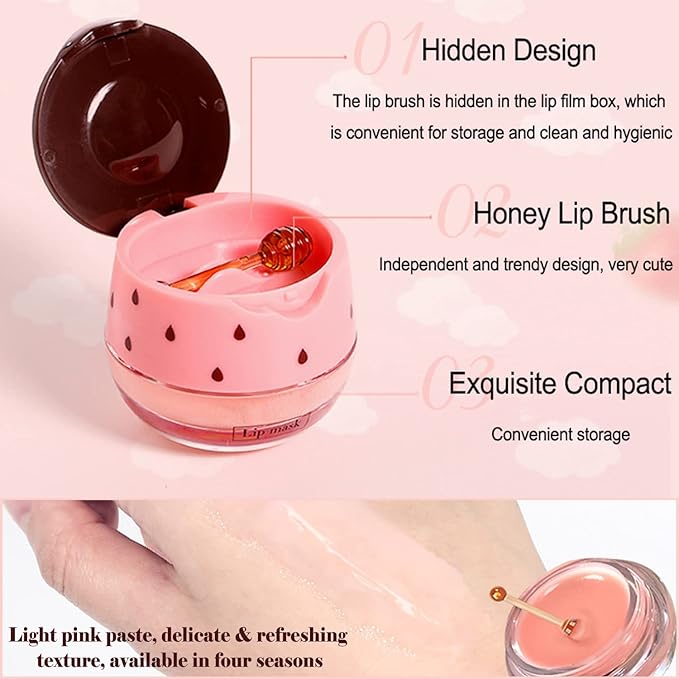 2 PCS Bee Lip Balm Lip Mask Honey Pot, Honey & Strawberry Lip Mask Propolis Moisturizing Lip Balm with Stick - Hydrating Prevention Dry and Cracked Lip Scrubs Exfoliato Lip Wrinkle Care