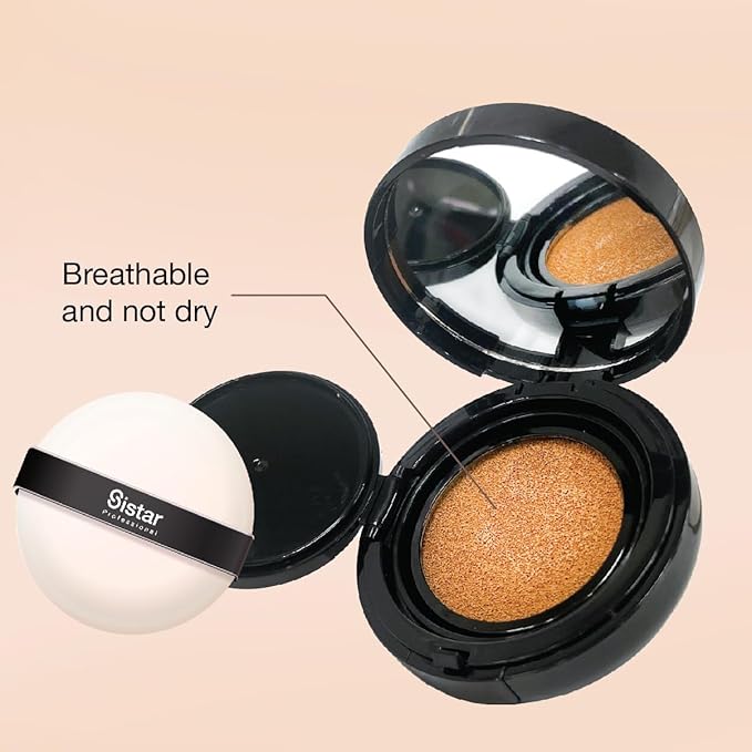 Sistar Skin Perfecting BB Cushion Full Coverage Long Lasting Natural Glow Foundation On The Go Case With Mirror (Tan)