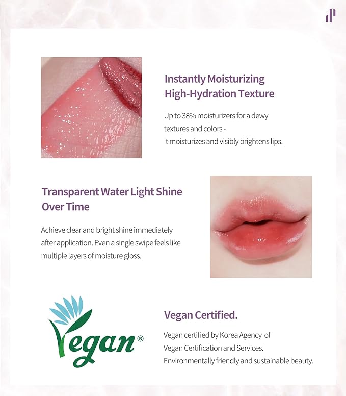 Heart Percent Dote On Mood Pure Glow Tint, Watery & Lightweight Moisturizing Lip Stain Long Lasting Liquid Lipstick 6.8g, #15. Viva Plum