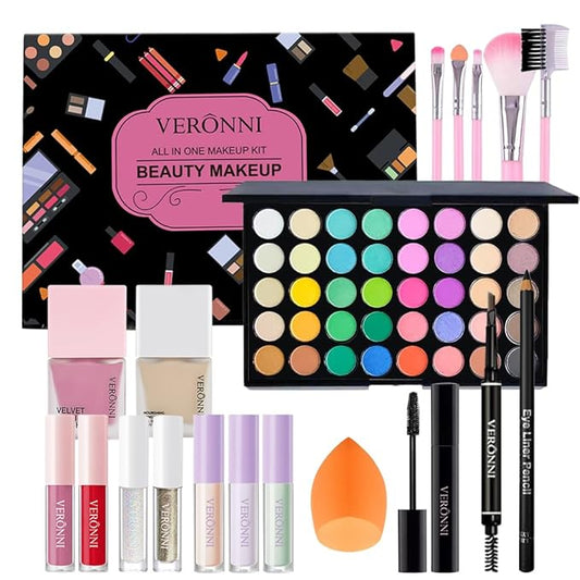 Makeup Kit for Women Full Kit, All in one makeup kit with Eyeshadow Eyeliner Eyebrow Lip Gloss Face Makeup & Brushes Full Starter Cosmetics Set For Girls & Teens (Set A)