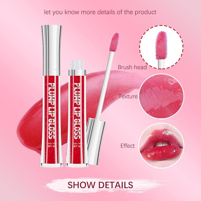 ibcccndc Lip Plumper Plumping Lip Gloss Hydrating Nourishing Lip Oil Red Liquid Lipstick Lip Care Products Mineral Oil Clear Lipgloss (5)