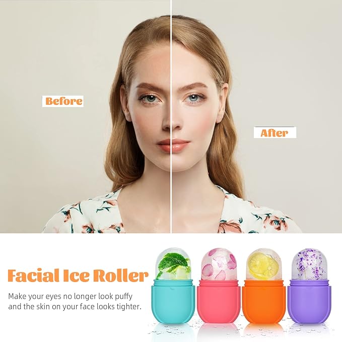 Ice Roller for Face and Eye, Upgrated Ice Face Roller Puffiness Relief Ice Roller Skin Care Tools, Ice Facial Cube, Gua Sha Face Massage, Silicone Ice Mold for Face Beauty ( Orange)