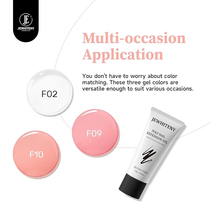 JEWHITENY Poly Nail Gel Set Clear Pink White Neutral Classic Color Poly Extension Gel With Base and Top Coat Slip Solution French Manicure for Home DIY Need U V Lamp Curing