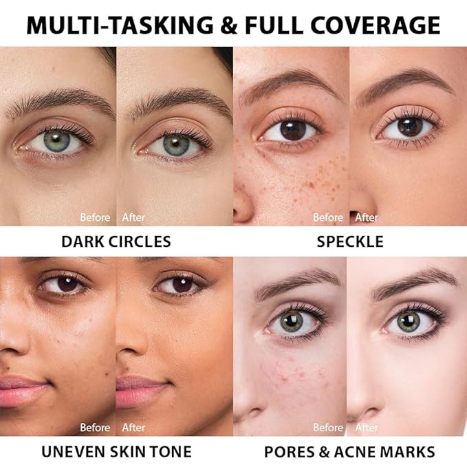Pro Under Eye Full Coverage Liquid Concealer to Cover Dark Circles, Scars, Redness, Spots, Fine Lines, Corrector Anti-Aging Natural Finish, Moistening Smooth Cream, Waterproof 0.4 fl oz - Light#