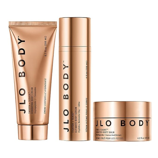 JLO BEAUTY The Ultimate Body Trio | Includes 4.2 fl oz Booty Balm, 4 fl oz Body Serum & 6.7 fl oz Body Cream | Brightens, & Firms for Smooth Skin