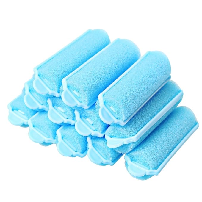 12Pcs Foam Sponge Hair Rollers, Blue Hair Curlers Bouncy Curls Style Tools Accessories