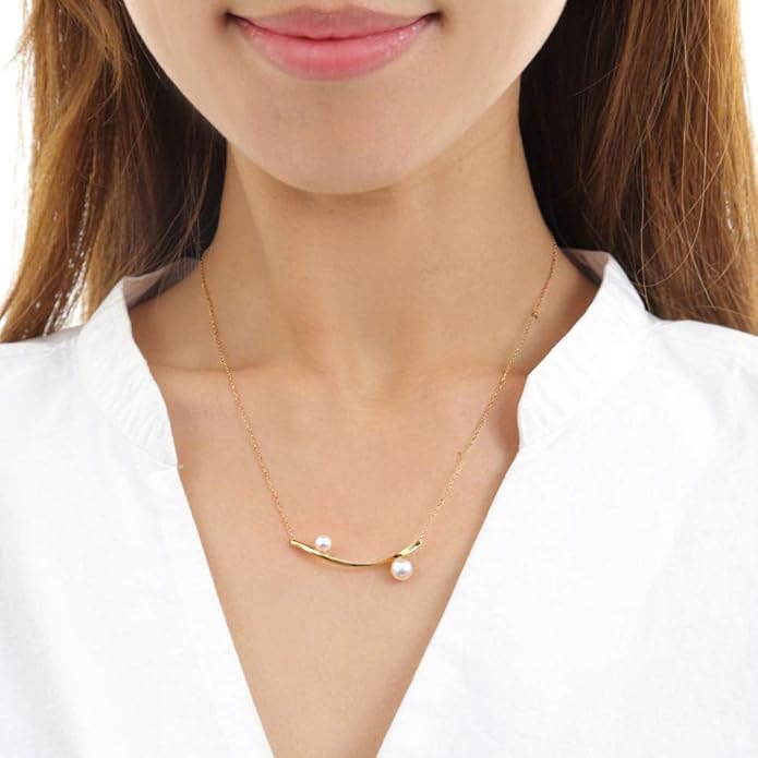 Japanese 4.5-6.0mm Akoya Cultured Pearl Pendant Necklace for Women with 18K Yellow Gold | Stylish Design Excellent Gift | Pearl Necklace