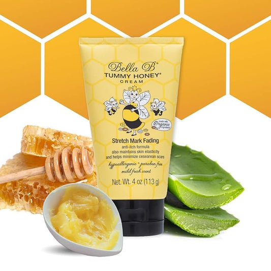 BELLA B NATURALS Tummy Honey Cream 4oz - Bella B Tummy Cream For Fading Stretch Marks - Pregnancy Cream To Prevent Stretch Marks - Stretch Marks Cream For Pregnancy - Pregnancy Stretch Mark Prevention