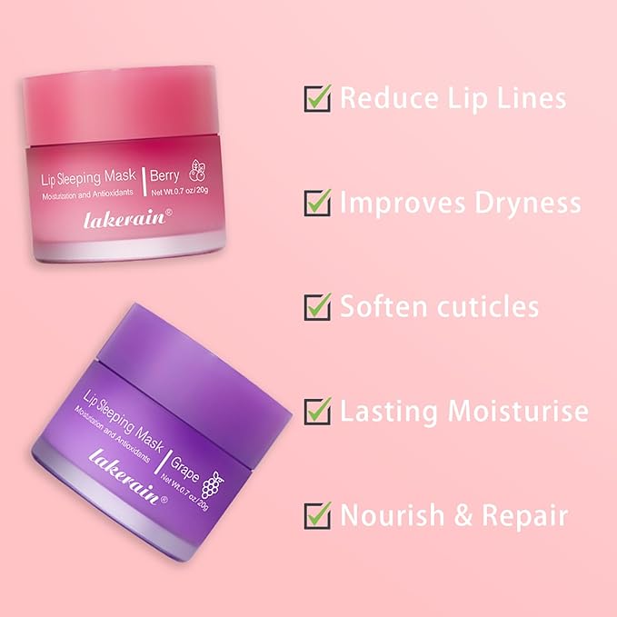 2 Pcs Lip Sleeping Mask, Lip Mask Overnight Hydrate Repair Sleeping Lip Mask, Moisturizing Lip Balm Lip Care Anti Dry Cracked Lip Cream, Lip Scrubs Exfoliator Reduce Lip Lines