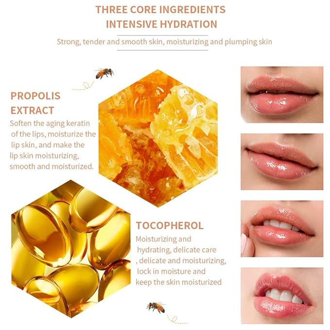 2PCS Bee Balm Lip Balm Honey Pot & Strawberry Sleeping Lip Mask, Propolis Moisturizing Honey Lip Mask Lip Balm, Hydrating & Prevention Dry and Cracked Lip Scrubs Exfoliator, Winter Lip Care Products