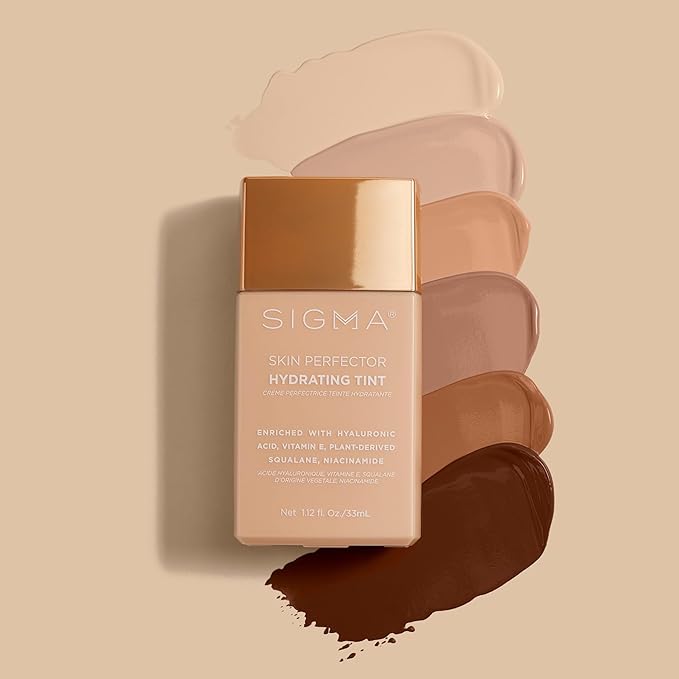 Sigma Beauty Skin Perfector – Hydrating Skin Tint Foundation for Lightweight, Buildable Coverage, With Hyaluronic Acid, Niacinamide Serum, and More (6 Dark Rich Tint, 1.12oz)