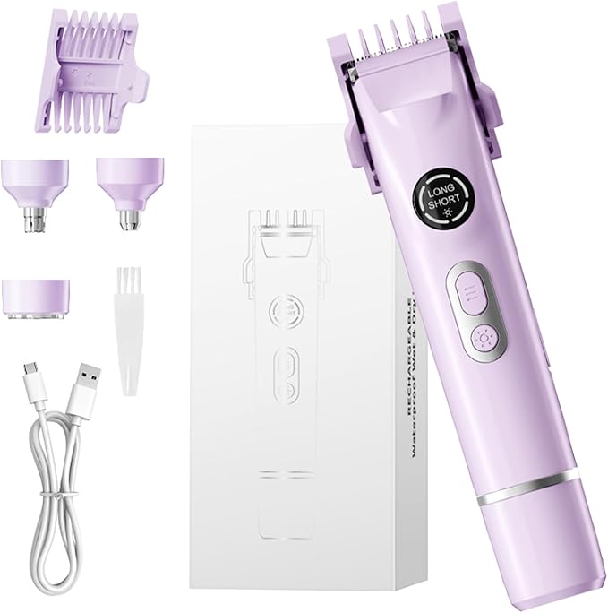 4-in-1 Waterproof Bikini Hair & Body Hair Trimmer - Rechargeable Shaver - IP7-compact for Travel， Cordless Use