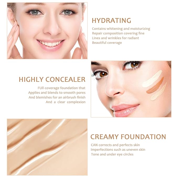 2 Pcs BB Cream Full Coverage Foundation,Hydrating Natural Flawless Concealer, Clean Nude Makeup Base,Color Correcting Oil-Free BB Cream(light skin tone)