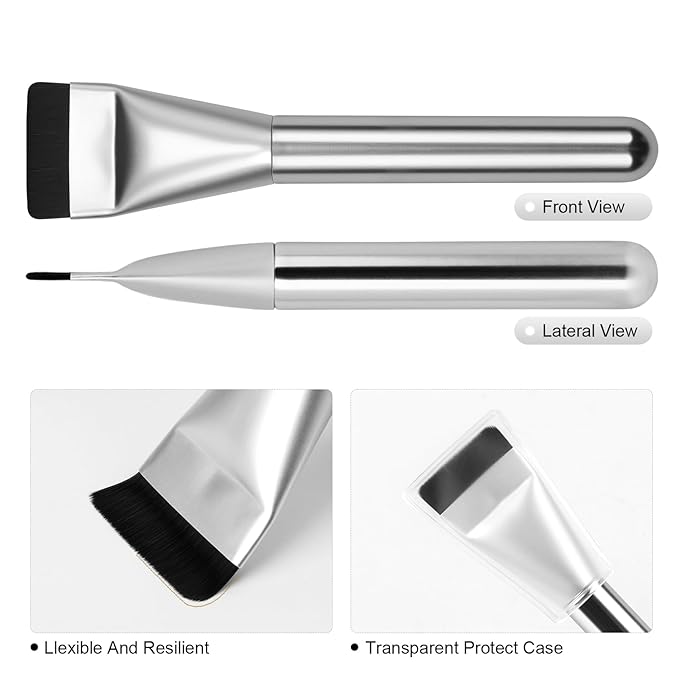 Flat Foundation Brush,Korean Makeup Brush Spatula Facial Brush for Liquid Foundation,Premium Face Makeup Brush for Blending Cream (Silver)
