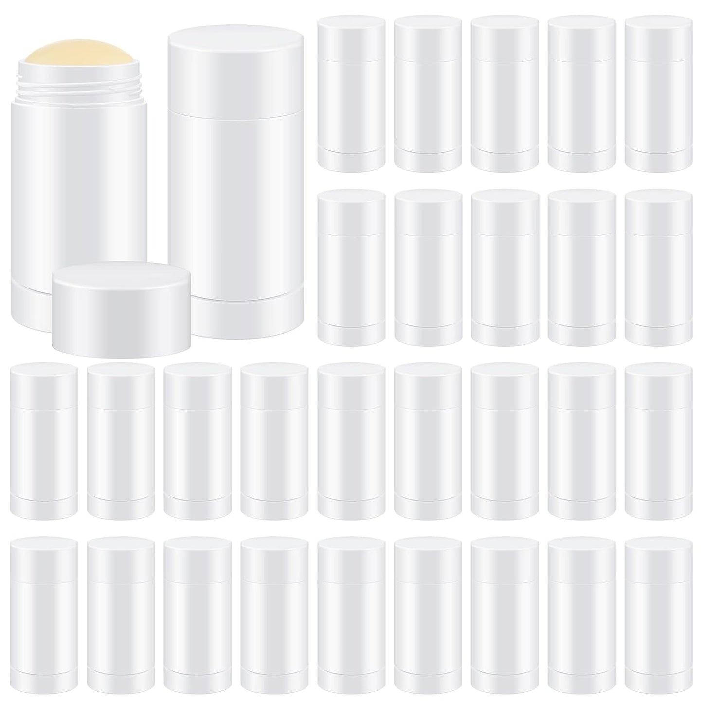 30 Pcs Empty Deodorant Containers Twist up Filling Stick Plastic Deodorant Container Refillable Bottles Bottomfill Round Lip Balm Tubes for Homemade DIY Lipstick Crayon(15 ml,White)