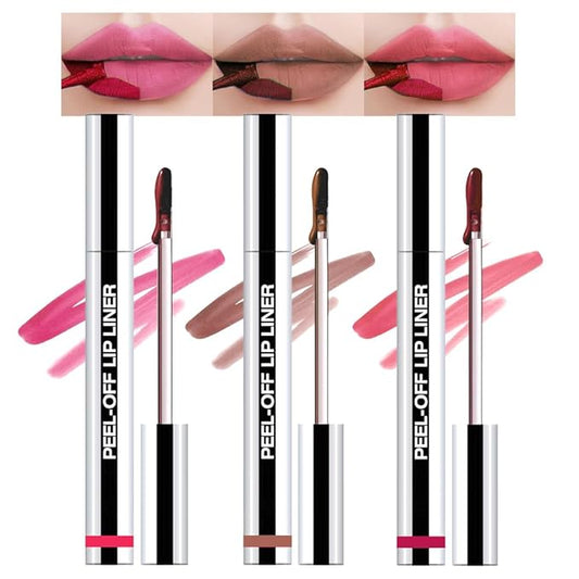3 Pcs Matte Liquid Lip Stain Peel Off Lip Liner, Long Lasting Lip Tattoo, Waterproof & Transfer-Proof Lip Liner Peel Off Lip Gloss for All Skin Types.#00+#02#06
