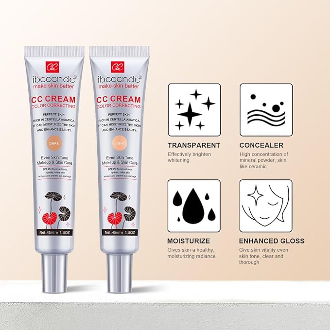 Color Correcting CC Cream with SPF 25, Coverage Lightweight Foundation, Hydrating Serum, Even Skin Tone Makeup and Skin Care, Boost Radiance, Refine Skin Texture, Avoid Sun Damage (Dark, 1PCS)