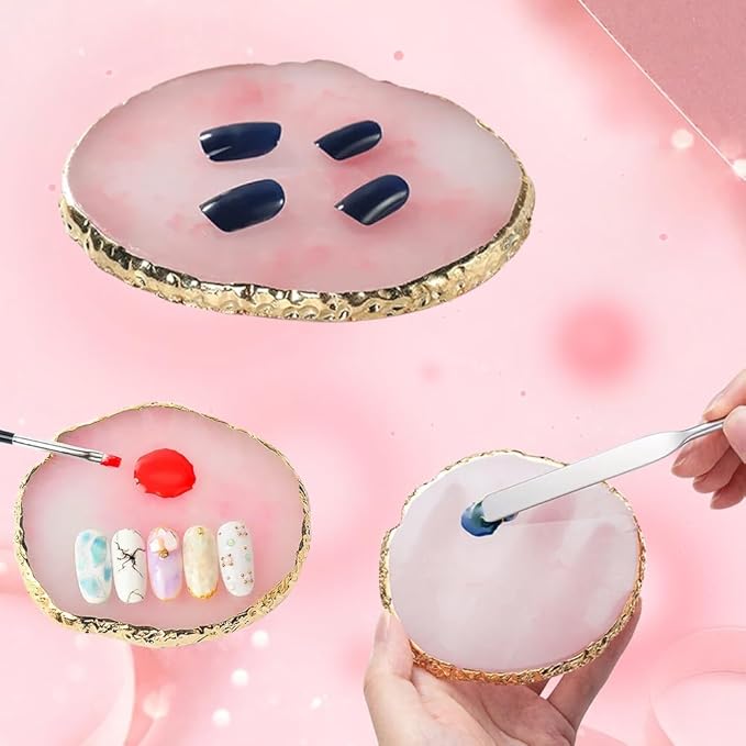 2 Pack Nail Art Palette Makeup Foundation Mixing Palette Holder Golden Edge Professional Cosmetic Nail Art Tools for Women and Girls Nail Polish Liquid Lipstick Concealer