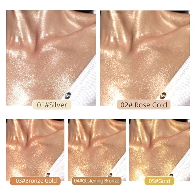 40ml Body Shimmer Oil,Face and Body Liquid Luminizer,Smooth Body Shimmer Oil For Sunshine Bath, Waterproof Moisturizing Light Shimmer Glow Illuminator,Liquid Highlighter Makeup,Makeup Brush Include (3#-Bronze Gold)