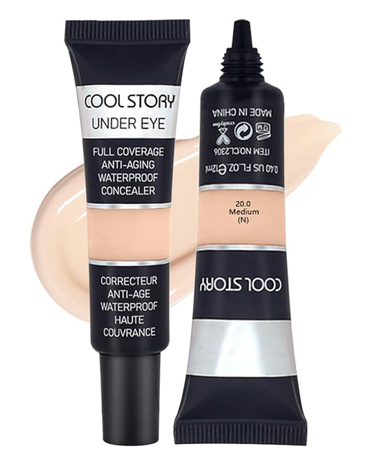 2 PCS Under Eye Concealer Full Coverage, Waterproof Color Correcting Concealer All Day Coverage Dark Circles, Puffiness, Redness, Lightweight Cream Foundation Brightener, Natural Matte Finish, Medium