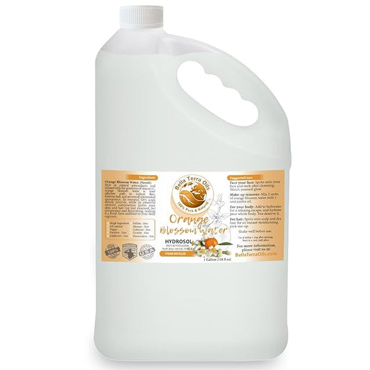 Bella Terra Oils Orange Blossom Water (Neroli Hydrosol) – 1gallon, Radiant Skin Refresher, Natural Aroma, Revitalize & Glow