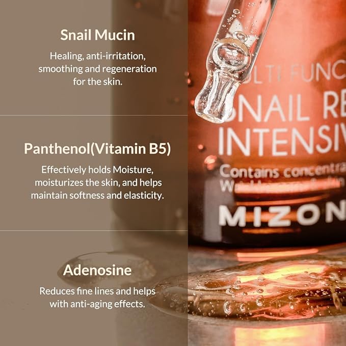MIZON Snail Repair Intensive Ampoule with Snail Mucin, Hyaluronic Acid & Vitamin E – Hydrating & Wrinkle Care Serum for Skin Elasticity & Repair (1.01 fl oz)