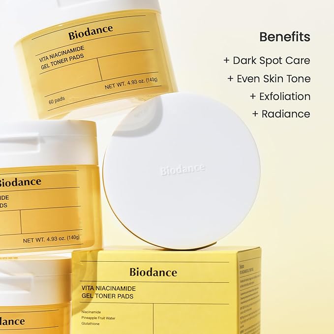 Biodance Vita Niacinamide Gel Toner Pads, Dark Spot Corrector, Evening Skin Tone, Hydrating for Sensitive Skin, Gentle Exfoliating Toner Pads, Korean Skincareㅣ4.93 fl.oz.(140g)*60Pads
