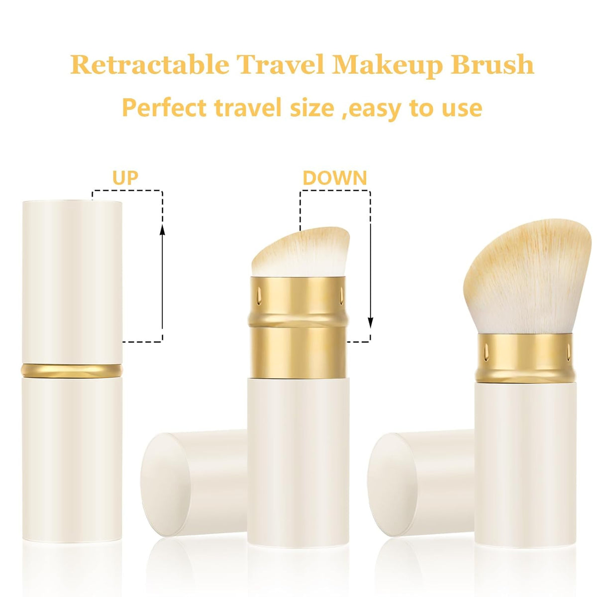 Falliny Retractable Kabuki Makeup Brush, Angled Travel Powder Foundation Blush Brush Makeup Brush for Blush, Sunscreen,Bronzer, Buffing, Concealer,Highlighter, Powder Cosmetics
