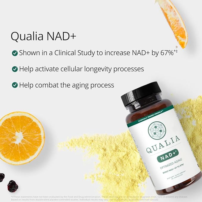 Qualia NAD Supplement — Clinically Proven to Boost NAD+ up to 67%. Optimized Aging, Energy, Focus. Elite NAD+ Ingredients: Nicotinamide Riboside (NIAGEN,) Niacin, Niacinamide (2 Month Supply)